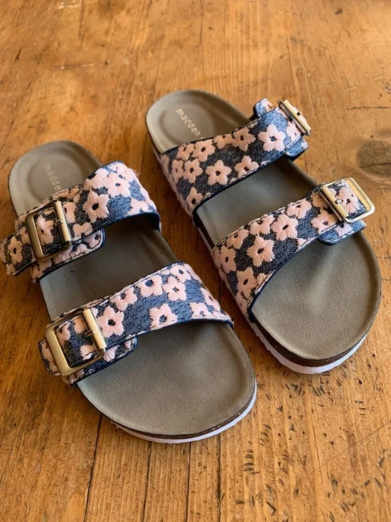 Madden Girl Pink Floral Double-Buckle Slide Sandals - Picture 2 of 16